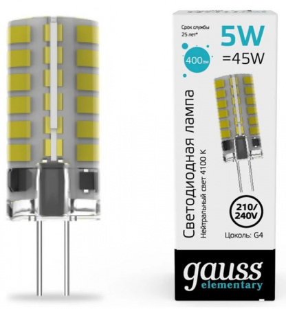 5W Лампа GaussElementary G4AC210-240V400lm4100 Kсиликон LED - КОЛОРЛОН ВТД Новосибирск