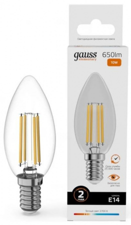 10W Gauss Filament Elementary Свеча 10W 650lm 2700К Е14 LED - КОЛОРЛОН ВТД Новосибирск
