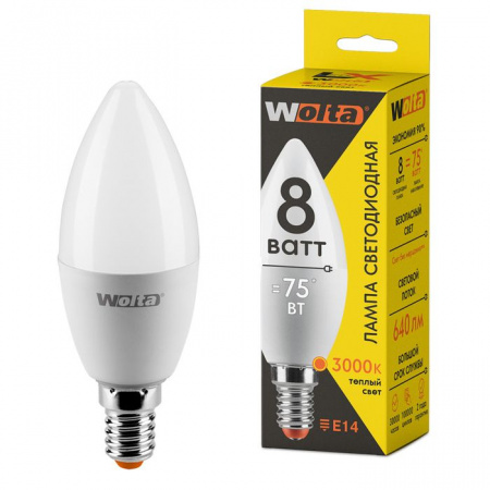 8W Led WOLTA LX C37 Е14 3000К 30YC8E14 Лампа - КОЛОРЛОН ВТД Новосибирск
