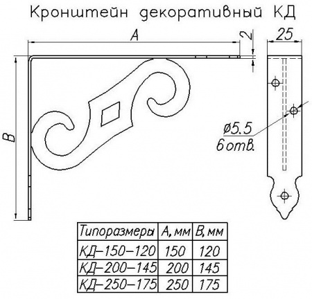 Кронштейн декоративный НОЭЗ КД-250-175-S (черный матовый) - КОЛОРЛОН ВТД Новосибирск