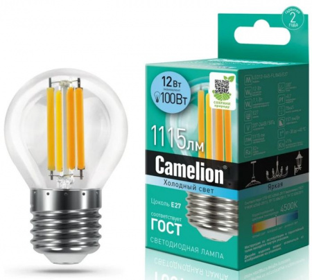 12W Camelion LED12-G45-FL/845/E27  (Эл.лампа светодиодная 12Вт 220В) - КОЛОРЛОН ВТД Новосибирск