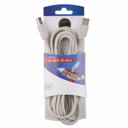 Rexant Шнур USB-А - USB-B 3 м, белый 06-3151 - КОЛОРЛОН ВТД Новосибирск