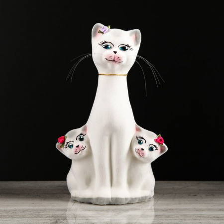 Копилка "Кошка с котятами", флок, белая, 31 см, микс 1129368 - КОЛОРЛОН ВТД Новосибирск