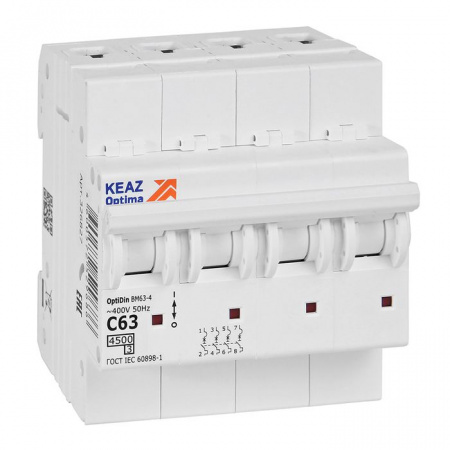 KEAZ 4P C 63А 4.5кА Автомат OptiDin BM63 326827 - КОЛОРЛОН ВТД Новосибирск