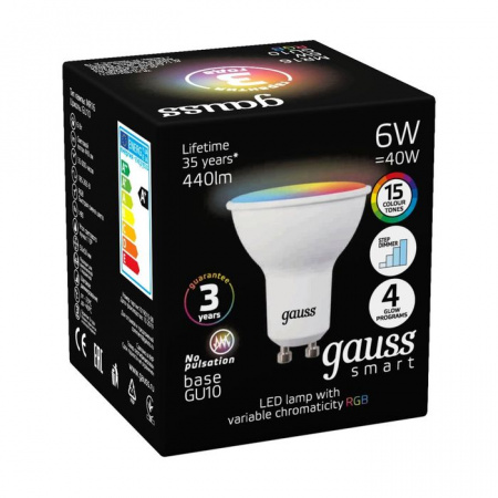 ***Лампа Gauss Smart MR16 6W GU10 RGBW+dim - КОЛОРЛОН ВТД Новосибирск