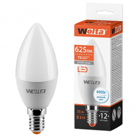 7.5W Led Wolta C37 Е14 4000К Лампа - КОЛОРЛОН ВТД Новосибирск