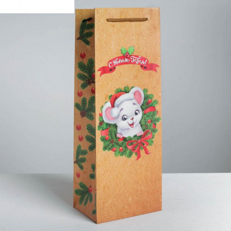 ***Пакет под бутылку крафтовый «Веселого праздника», 13 × 36 × 10 см   4275591 - КОЛОРЛОН ВТД Новосибирск