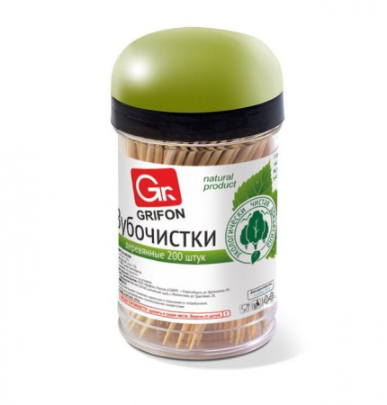 Зубочистки в пластиковой круглой баночке Grifon, 200 шт. 400-003 - КОЛОРЛОН ВТД Новосибирск
