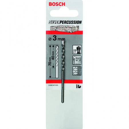 BOSCH ProfessionalСВЕРЛО БЕТОН 3Х70 мм SILVER PERCUSSION 2608597655 - КОЛОРЛОН ВТД Новосибирск
