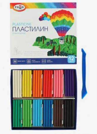 Пластилин Гамма "Классический", 12 цветов, 240г, со стеком, картон. упаковка  281033 - КОЛОРЛОН ВТД Новосибирск
