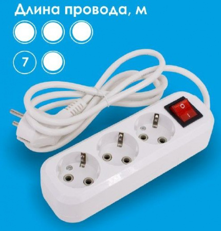 LEEK Удлинитель с выключателем (3с/з, 7м, ПВС 3Х1) LE070200-0041 - КОЛОРЛОН ВТД Новосибирск