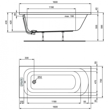 ***SIMPLICITY Прямоугольная ванна 160х70  без ножек W004301 - КОЛОРЛОН ВТД Новосибирск