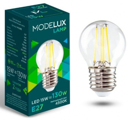15W MODELUX ML2883- G45-15W-Е27-4500 clear - КОЛОРЛОН ВТД Новосибирск