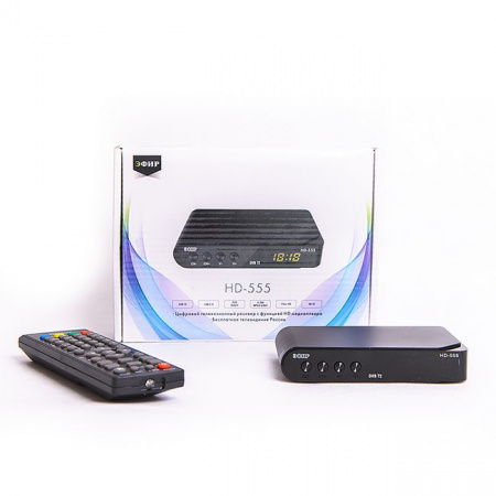 Ресивер эфирный цифровой DVB-T2 HD HD-555 пластик, дисплей, Эфир - КОЛОРЛОН ВТД Новосибирск