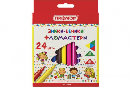 151403 Фломастеры ПИФАГОР "ЭНИКИ-БЕНИКИ", 24 цвета, вентилируемый колпачок, 151403 - КОЛОРЛОН ВТД Новосибирск