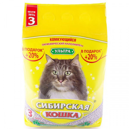 СИБИРСКАЯ КОШКА наполн. 3л УЛЬТРА(комкующ)- АКЦИЯ +20% - КОЛОРЛОН ВТД Новосибирск