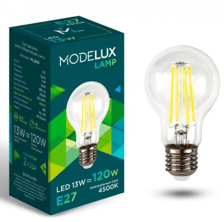 13W Лампа MODELUX ML2840- А60-13W-Е27-4500 clear - КОЛОРЛОН ВТД Новосибирск