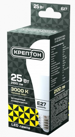 25W Лампа КРЕПТОН LED A60 25W E27 3000K - КОЛОРЛОН ВТД Новосибирск