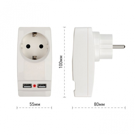 ЭРА Адаптер 1с/з + 2xUSB 2100mA, белый SP-1e-USB-W - КОЛОРЛОН ВТД Новосибирск