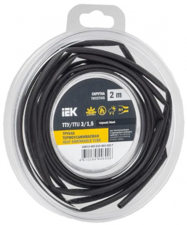 Трубка ТУТ нг-LS 3/1,5 черная (2м) IEK - КОЛОРЛОН ВТД Новосибирск