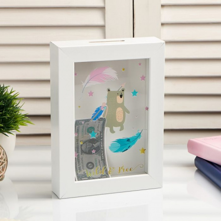 Копилка интерьерная пластик "Медвежонок и пёрышки" 17х12х3,8 см   4785396 - КОЛОРЛОН ВТД Новосибирск