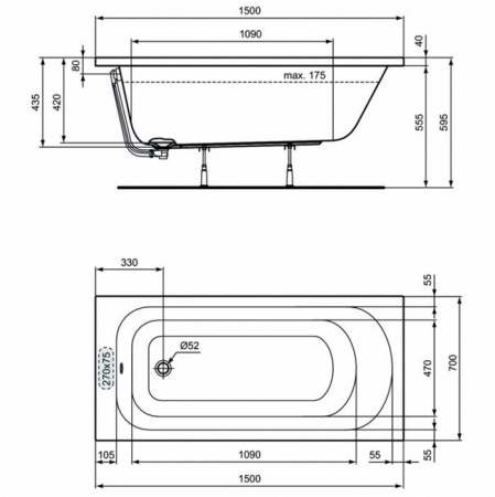SIMPLICITY Прямоугольная ванна 150х70 без ножек W004201 - КОЛОРЛОН ВТД Новосибирск