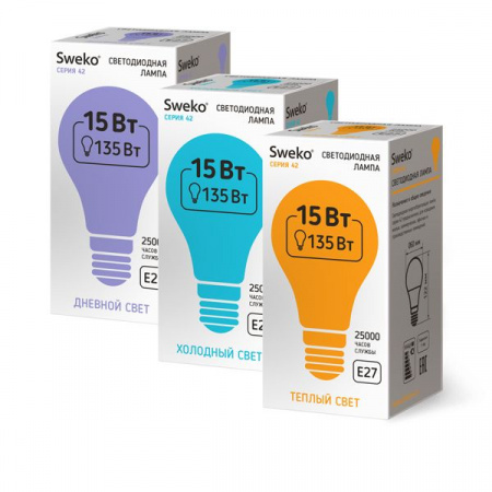 15W Led Sweko 42LED-A60-15W-230-4000K-E27 - КОЛОРЛОН ВТД Новосибирск