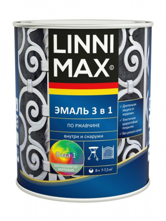 Эмаль LINNIMAX по ржавчине 3 в 1 B1 0,75 л - КОЛОРЛОН ВТД Новосибирск