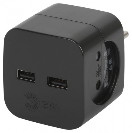 ЭРА Адаптер 2б/з + 2xUSB 2400mA, чёрный SP-2-USB-B - КОЛОРЛОН ВТД Новосибирск