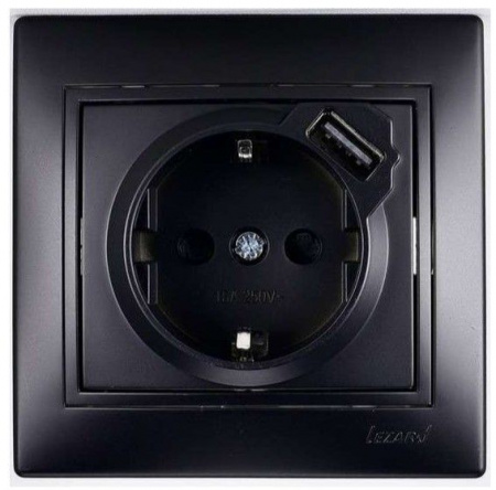 701-4242-181 Mira Розетка с/з + USB разъём чёрный бархат - КОЛОРЛОН ВТД Новосибирск