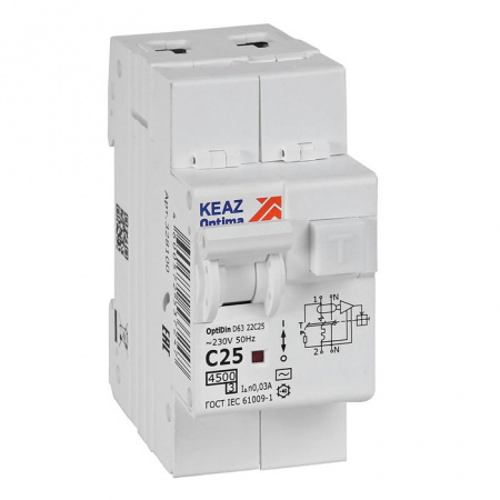 KEAZ OptiDin Диф.автомат 1P+N 25А AC 30мА 328100 - КОЛОРЛОН ВТД Новосибирск