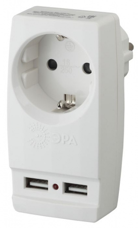 ЭРА Адаптер 1с/з + 2xUSB 2100mA, белый SP-1e-USB-W - КОЛОРЛОН ВТД Новосибирск