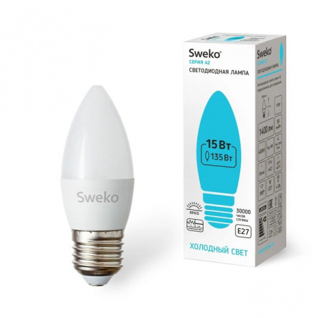 Светодиодная лампа SWEKO 42 серия 42LED-C35-15W-230-4000K-E27 - КОЛОРЛОН ВТД Новосибирск