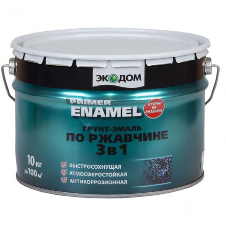ЭКОДОМ Грунт-эмаль по ржавчине 3 в1 Черная RAL 9005 (10кг) - КОЛОРЛОН ВТД Новосибирск
