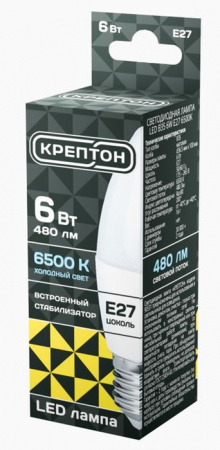 6W Лампа КРЕПТОН LED B35 6W E27 6500K свеча - КОЛОРЛОН ВТД Новосибирск