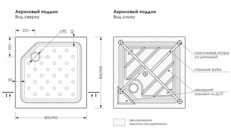 Акриловый душевой поддон Универсал Н 900*160*60 - КОЛОРЛОН ВТД Новосибирск