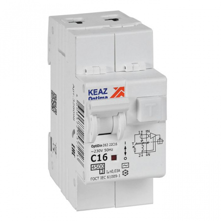 KEAZ OptiDin Диф.автомат 1P+N 16А AC 30мА 328098 - КОЛОРЛОН ВТД Новосибирск