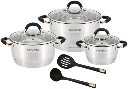 Sr0118  Набор посуды Servitta 8 предметов серия Nero Rosa - КОЛОРЛОН ВТД Новосибирск