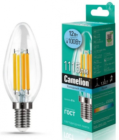 12W Camelion LED12-C35-FL/845/E14  (Эл.лампа светодиодная 12Вт 220В) - КОЛОРЛОН ВТД Новосибирск