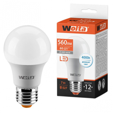 7W Led WOLTA  A55 Е27 4000К 25S55BL7E27 Лампа - КОЛОРЛОН ВТД Новосибирск