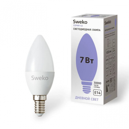 Светодиодная лампа Sweko 42 серия 42LED-C35-7W-230-6500K-E14 - КОЛОРЛОН ВТД Новосибирск