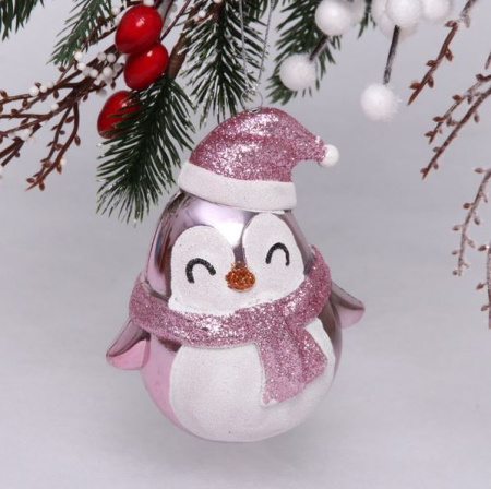 Ёлочная игрушка "Новогодний пингвин" 7*6*11 см, розовый 916-0695 - КОЛОРЛОН ВТД Новосибирск