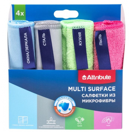 ATTRIBUTE Набор салфеток из микрофибры MULTI SURFACE 4шт ACC011 - КОЛОРЛОН ВТД Новосибирск