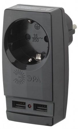 ЭРА Адаптер 1с/з + 2xUSB 2100mA, черный SP-1e-USB-B - КОЛОРЛОН ВТД Новосибирск