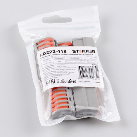 Stekker LD222-418 (5шт.) клемма 8-ая (0,08-4мм2), 450В, 32А - КОЛОРЛОН ВТД Новосибирск