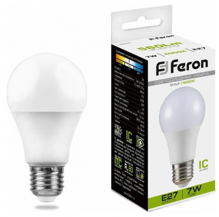7W 230V E27 4000K A60, LB-91 Feron - КОЛОРЛОН ВТД Новосибирск