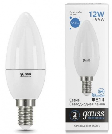 12W Gauss Elementary Свеча 12W 950lm 6500K Е14 LED Ав - КОЛОРЛОН ВТД Новосибирск