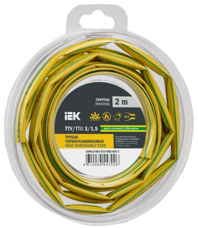 Трубка ТУТ нг-LS 3/1,5 жел-зел. (2м) IEK - КОЛОРЛОН ВТД Новосибирск