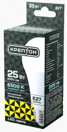 25W Лампа КРЕПТОН LED A60 25W E27 6500K - КОЛОРЛОН ВТД Новосибирск