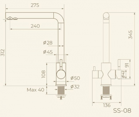 Кухонный Смеситель Knotlor Ss-08 - КОЛОРЛОН ВТД Новосибирск